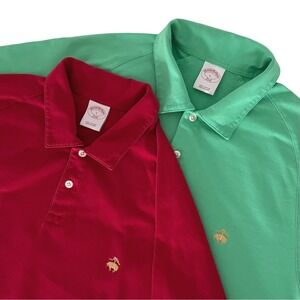 Brooks Brothers Mens Size L Polo Shirt Red Short Sleeve Cotton Classic Fit 2 Set